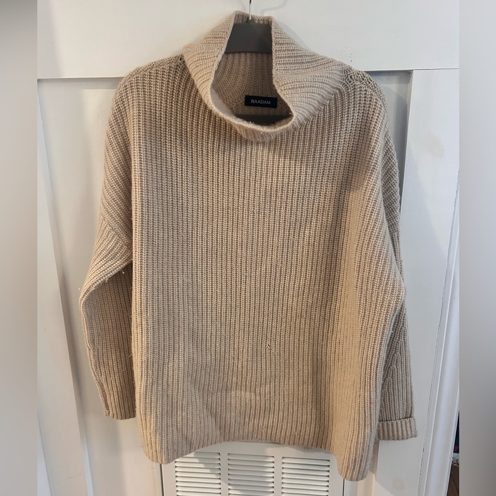 NAADAM Wool Cashmere oversized Cream Knit Turtleneck Sweater